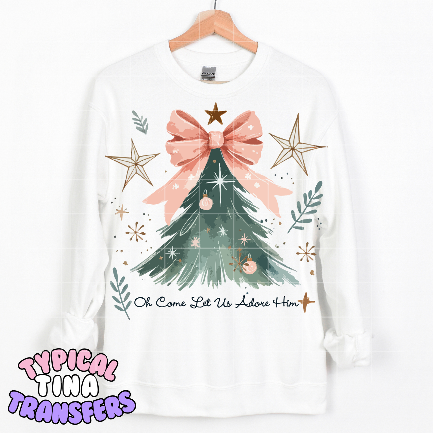 Oh come - Christmas tree pink bow | DTF Transfer | POD
